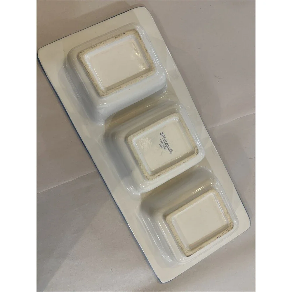 Pfaltzgraff Melissa Relish Dish 3 Part Divided Tidbit Serving Tray Blue Floral